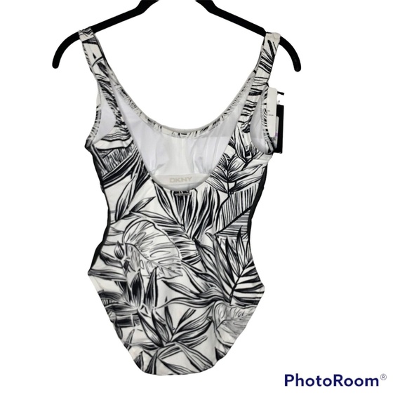 NWT DKNY Womens Black Printed Lined One Piece Swimsuit Size 6 Removable Pads - Picture 5 of 11